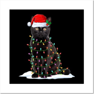 Black Cat Christmas Lights Funny Cat Xmas Lover Posters and Art